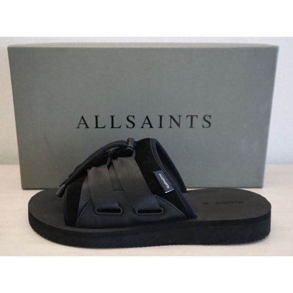ALLSAINTS 34ZM0293 Men's Sz 11M Black Ryder Suede Drawcord Slide Sandals - Picture 12 of 12
